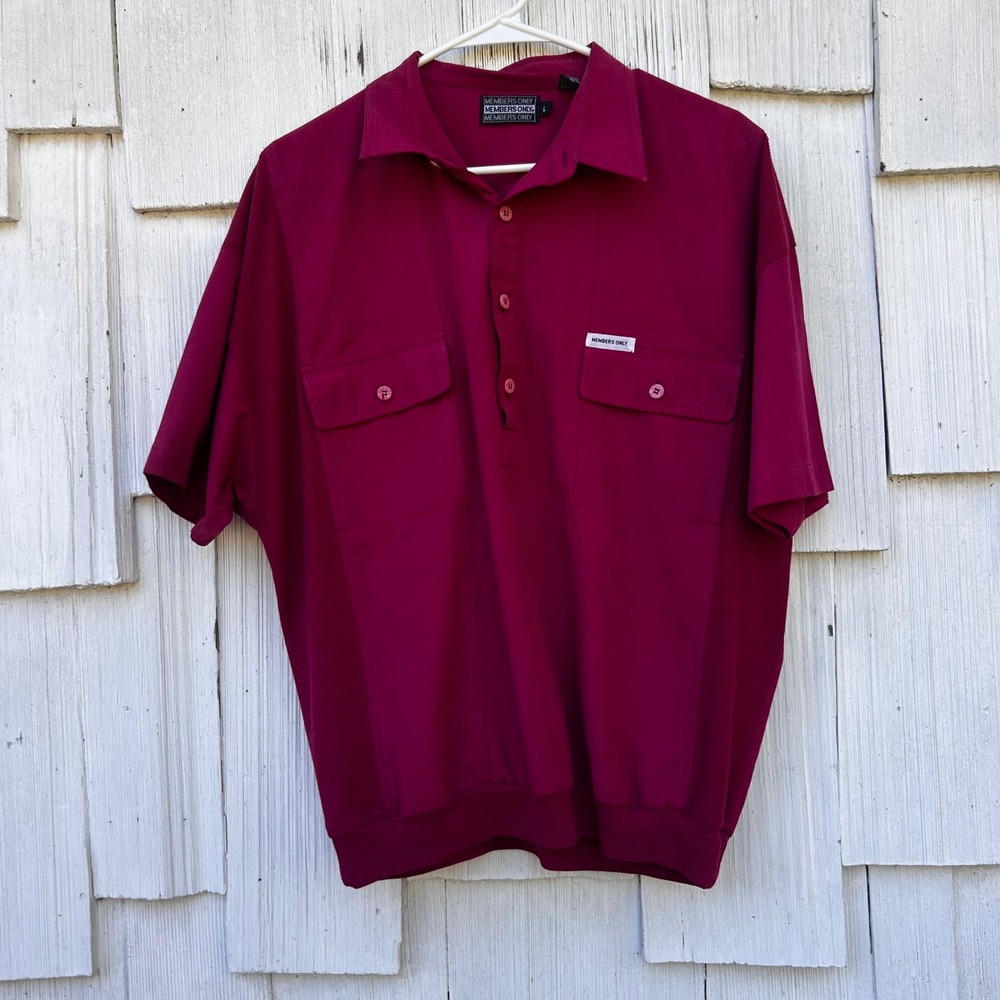 Vintage Members Only Mens Polo Shirt Burgundy Short‎ Sleeve Collared Size L